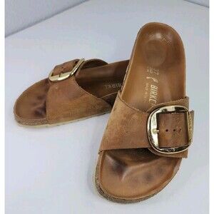 Birkenstock Madrid Big Buckle Women’s Slide 37 6 L Cognac Leather Slip On Sandal